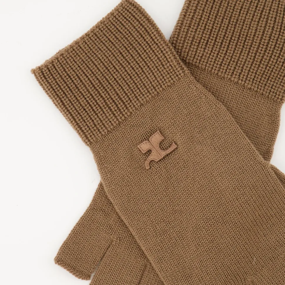 Beige Lana Unisex Guanti con Logo