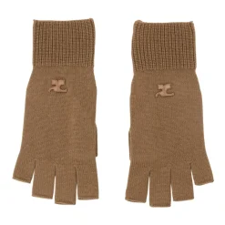 Beige Lana Unisex Guanti con Logo