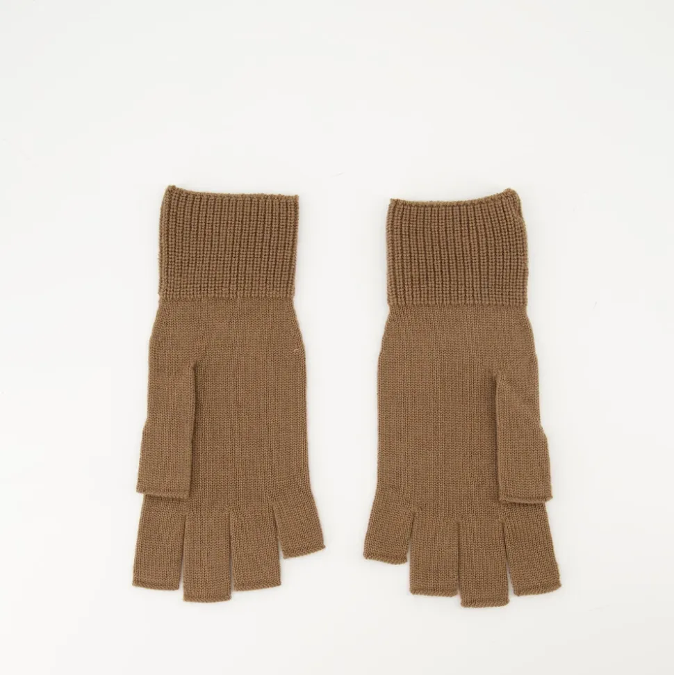 Beige Lana Unisex Guanti con Logo