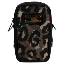 Borsa a spalla con placca logo jacquard leopardato