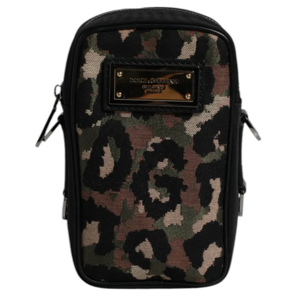 Borsa a spalla con placca logo jacquard leopardato