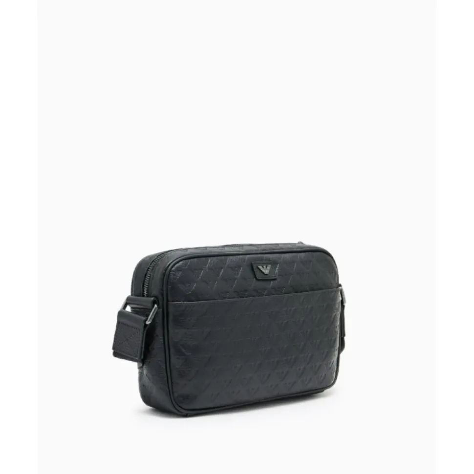 Borsa a spalla in pelle con aquila stampata all-over