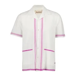 Camicia a Righe in Cotone Bianco e Rosa