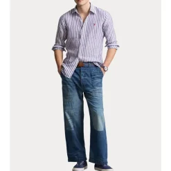 Camicia a righe in lino Custom Fit