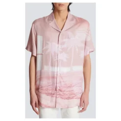 Camicia da pigiama a maniche corte in twill con stampa Cartolina