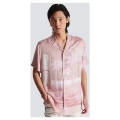 Camicia da pigiama a maniche corte in twill con stampa Cartolina