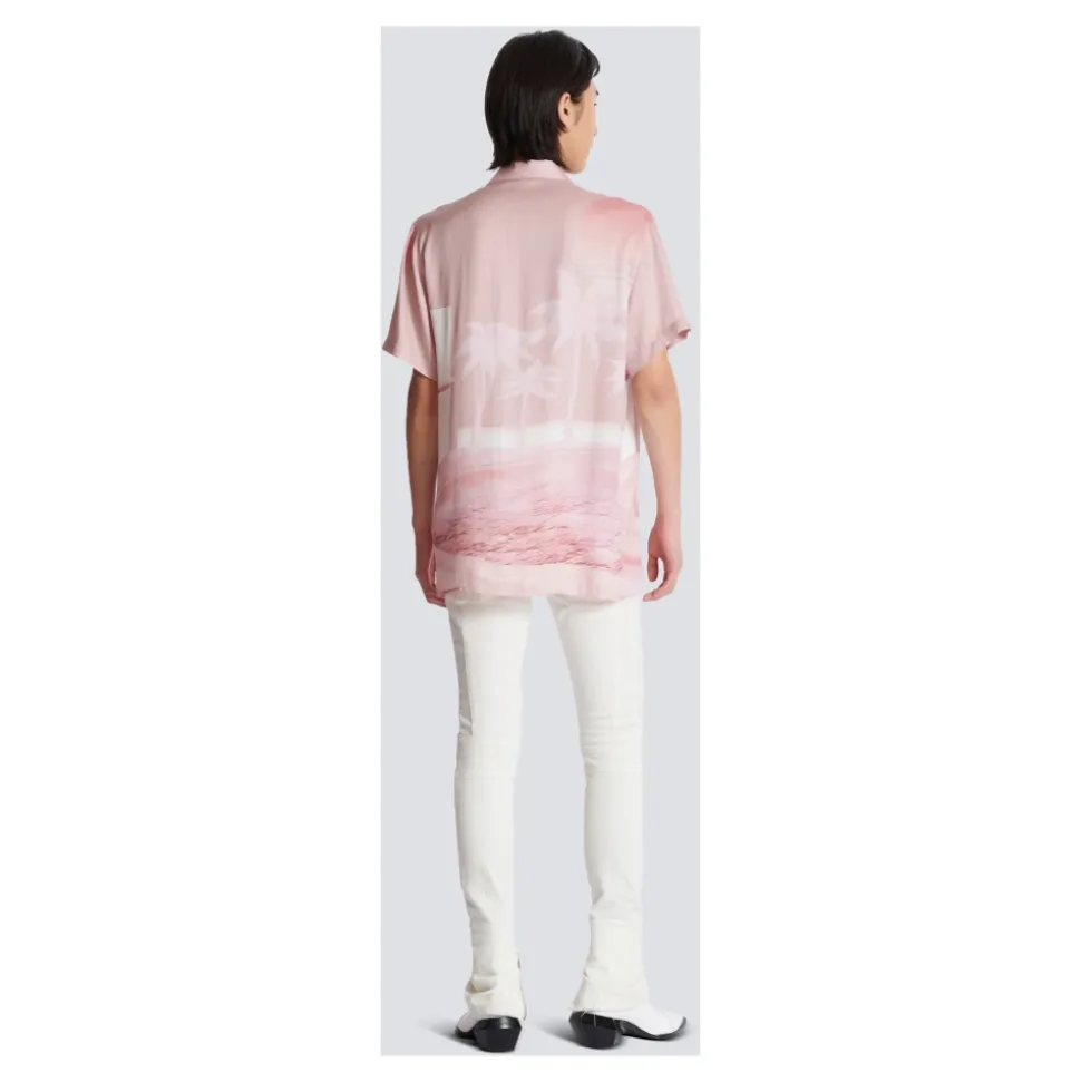 Camicia da pigiama a maniche corte in twill con stampa Cartolina