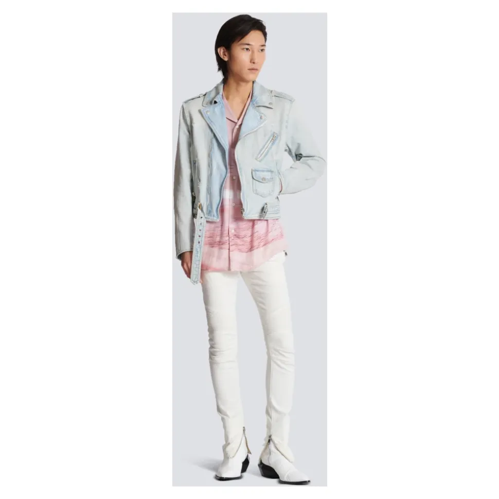 Camicia da pigiama a maniche corte in twill con stampa Cartolina