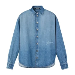 Camicia in denim con logo ricamato