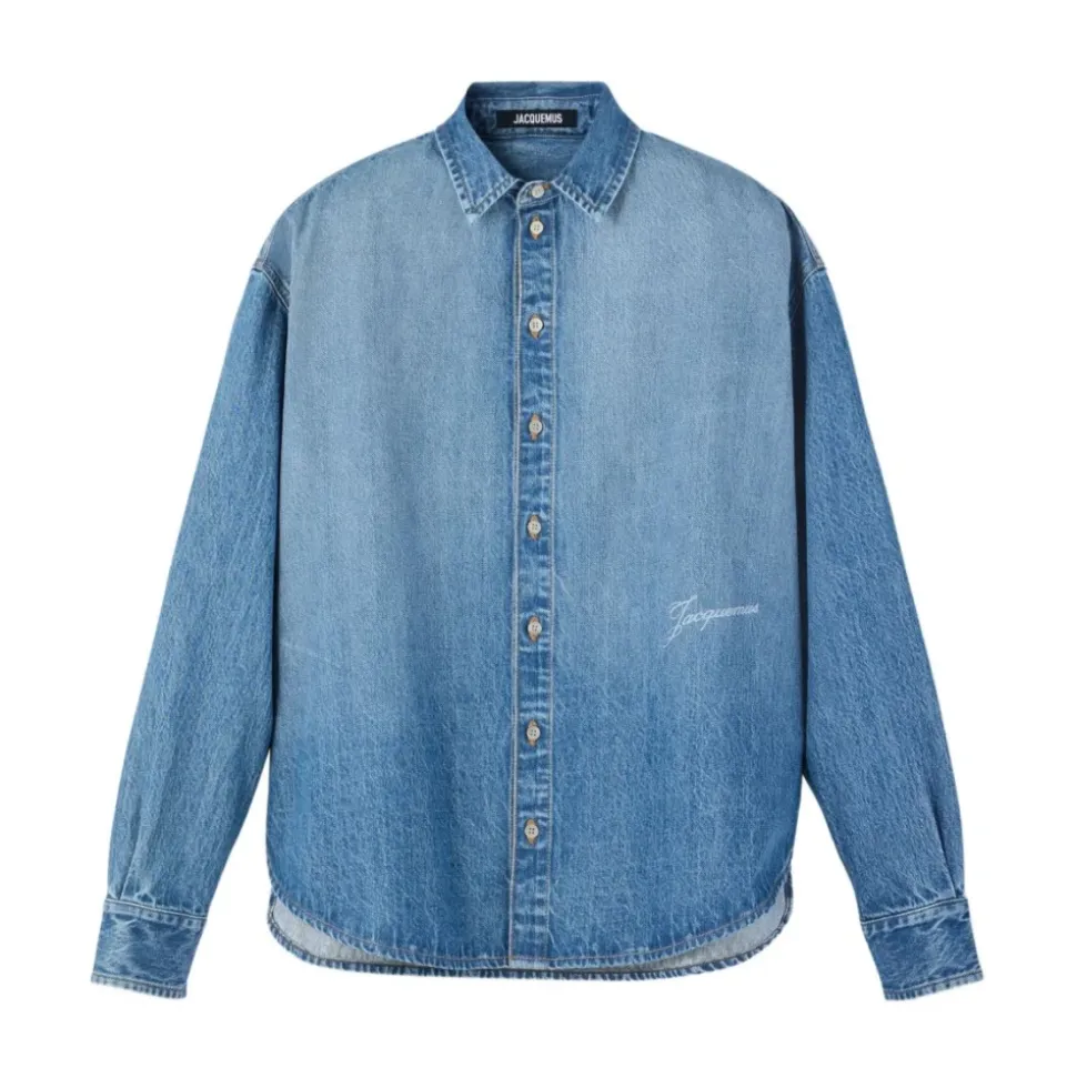 Camicia in denim con logo ricamato