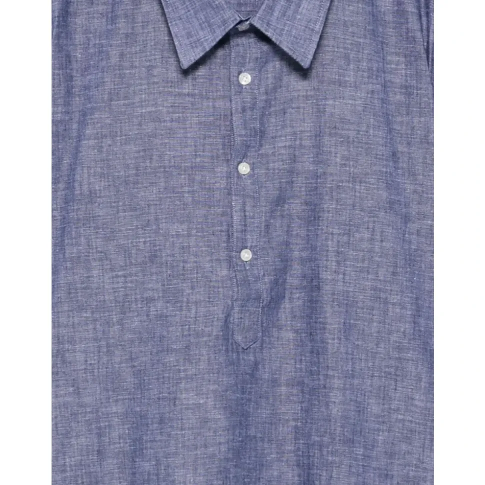 Camicia Mezza Abbottonatura in Cotone e Lino