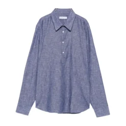 Camicia Mezza Abbottonatura in Cotone e Lino