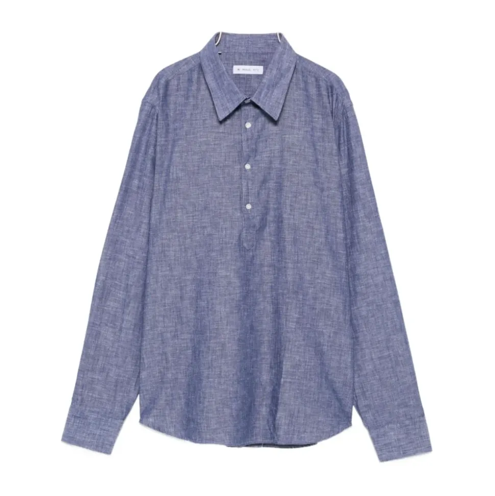Camicia Mezza Abbottonatura in Cotone e Lino
