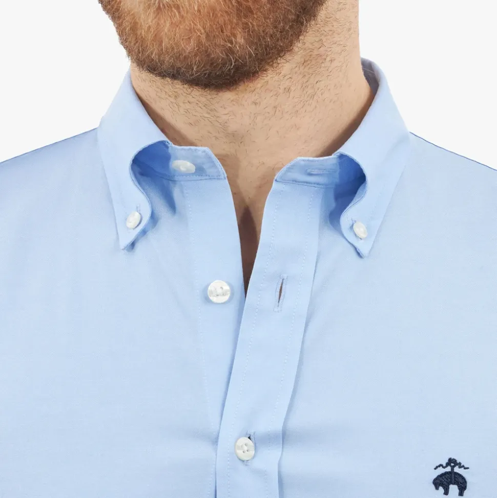 Camicia Uomo in Cotone Stretch, Vestibilità Regular, Non Stira, con Collo Button-Down