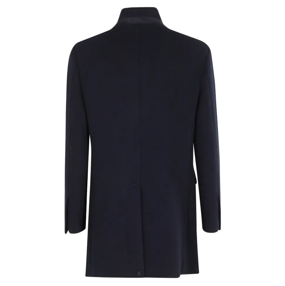 Cappotto in Lana Blu Scuro Colletto Alto