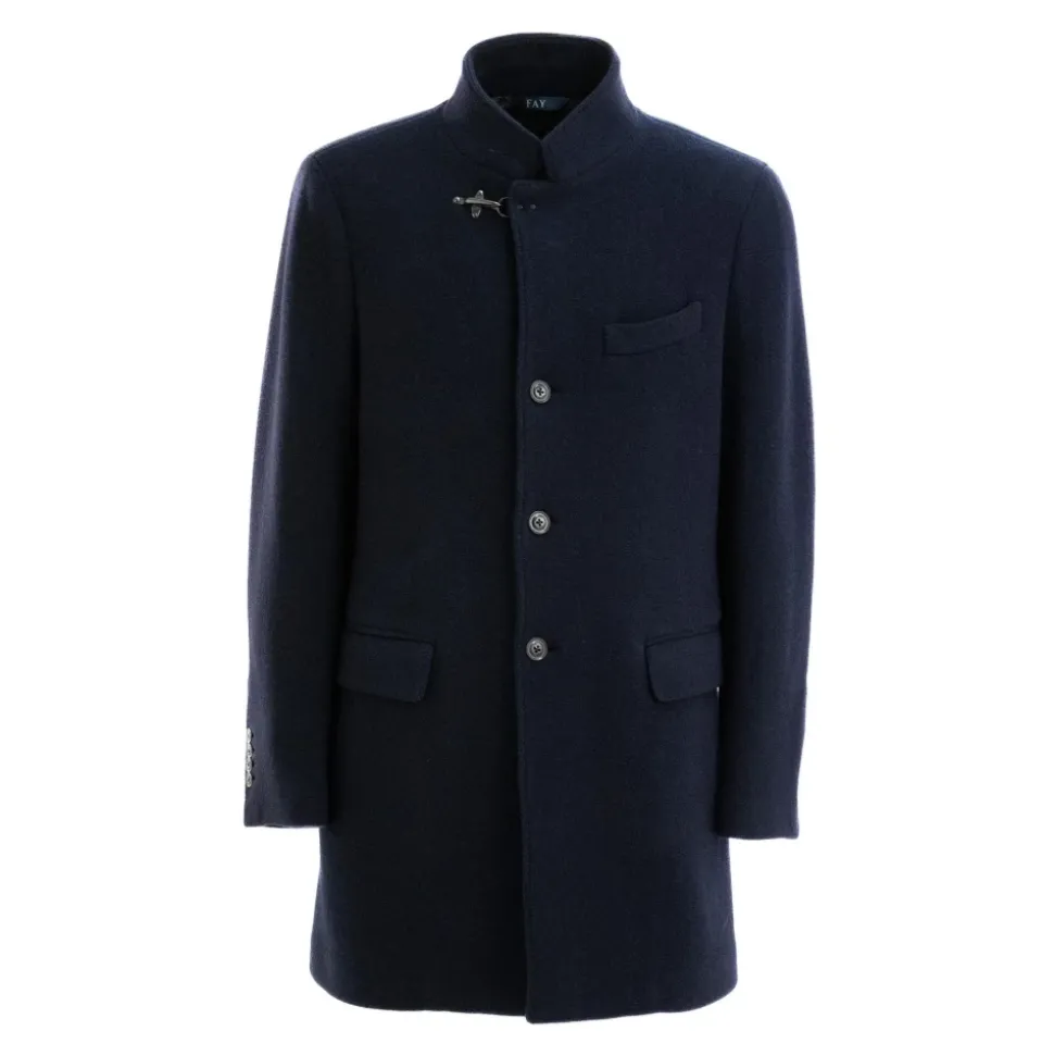 Cappotto in Lana Blu Scuro Colletto Alto
