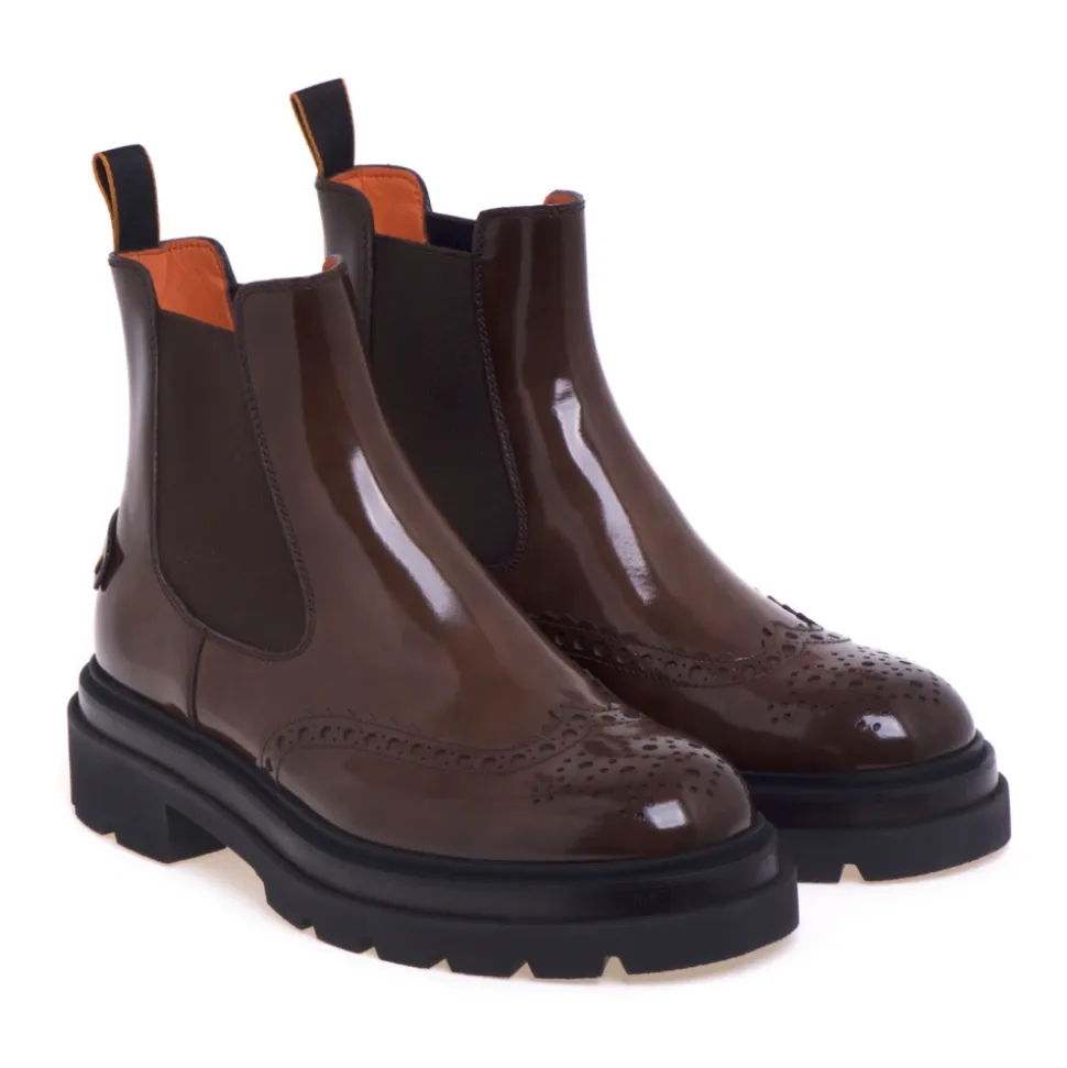 Chelsea boot stile inglese Santoni in pelle lucida effetto anticato