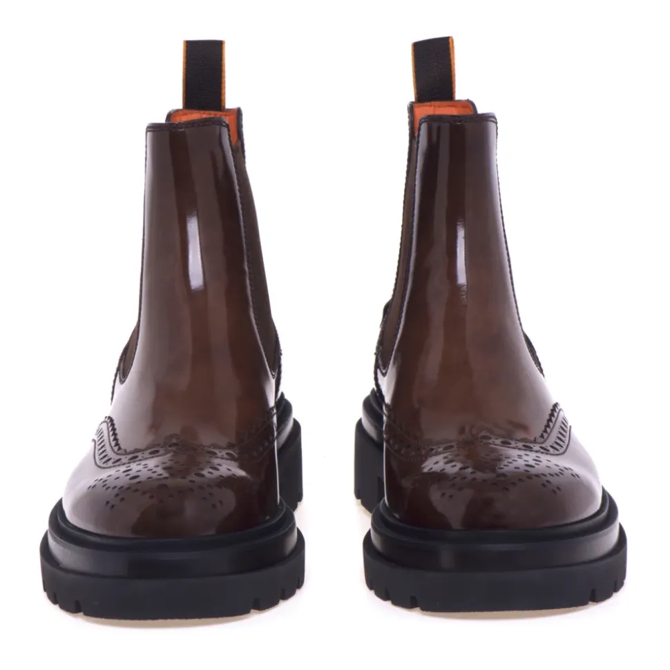 Chelsea boot stile inglese Santoni in pelle lucida effetto anticato
