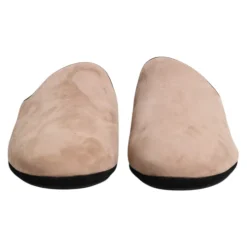 Ciabatte Piatte in Pelle Scamosciata Beige