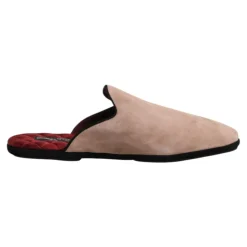 Ciabatte Piatte in Pelle Scamosciata Beige