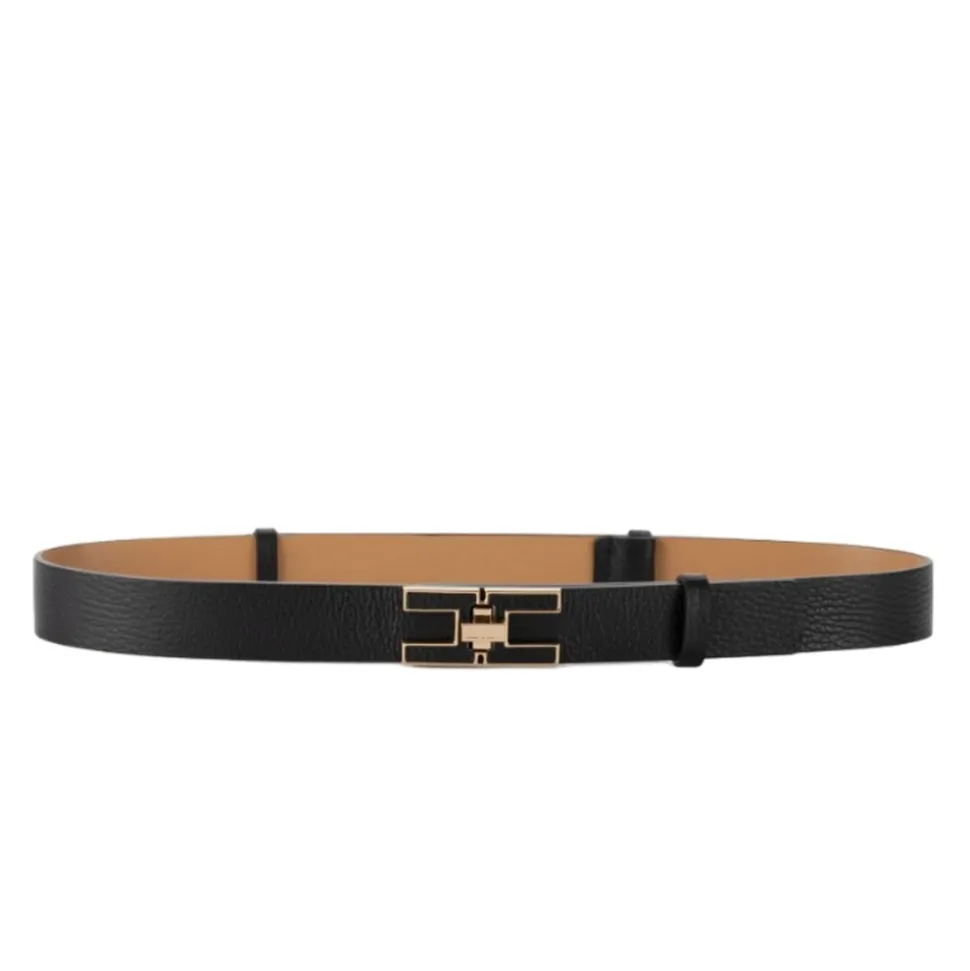 Cintura in pelle con logo girevole