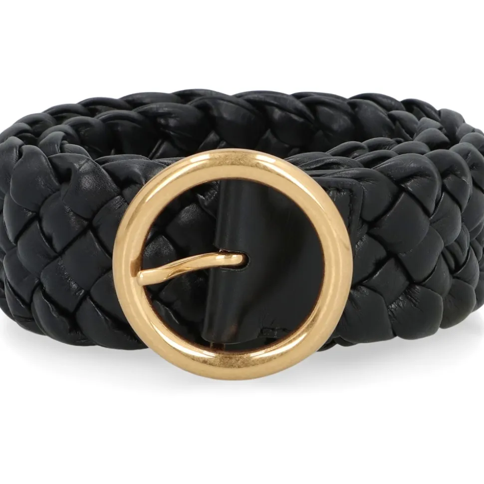 Cintura in Pelle Intrecciata Fibbia Oro