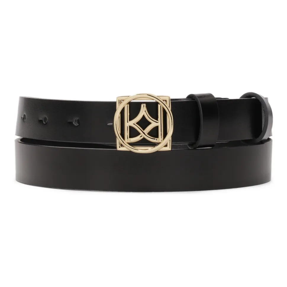 Cintura in pelle minimalista da donna con fibbia logo