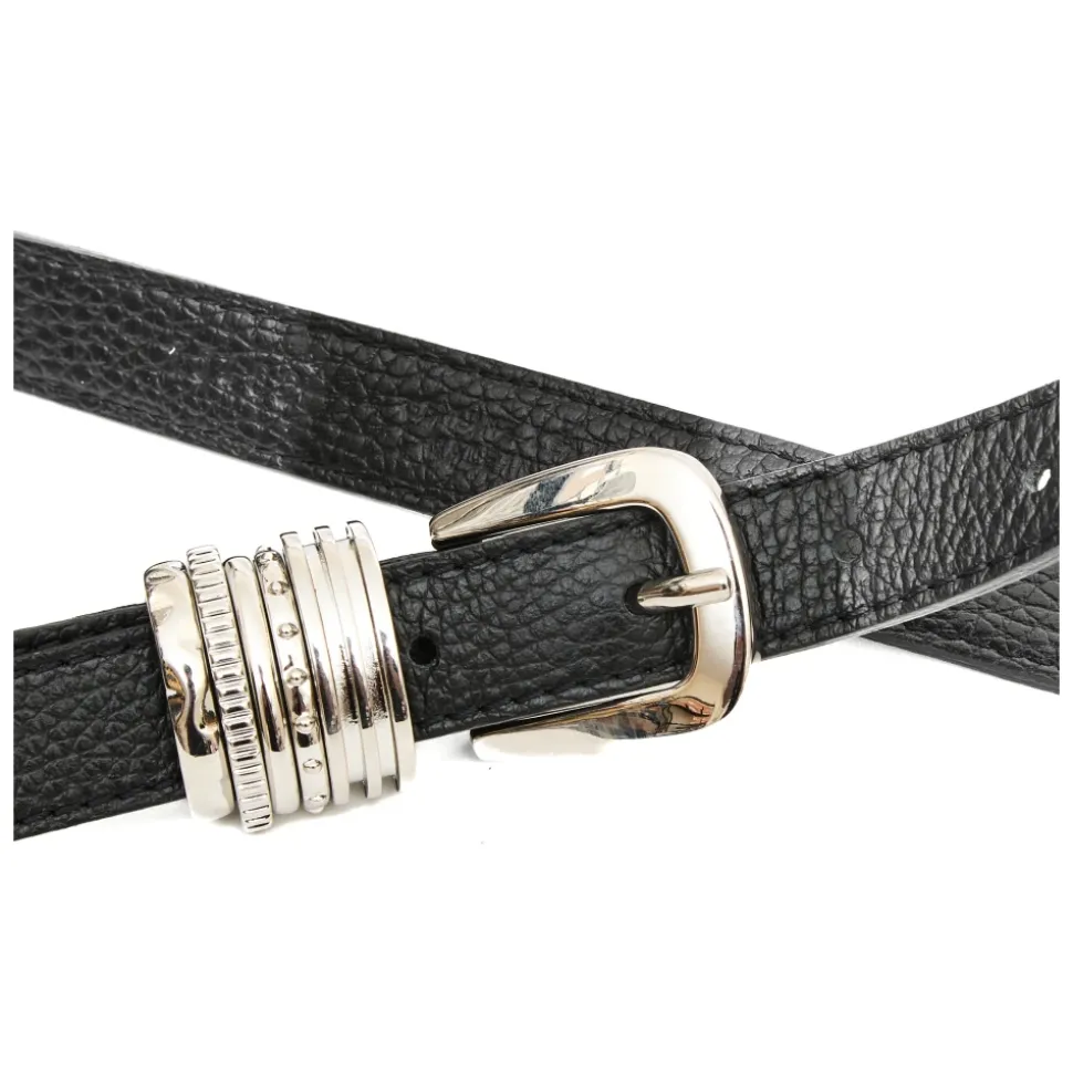 Cintura in Pelle Nera con Fibbia Argento