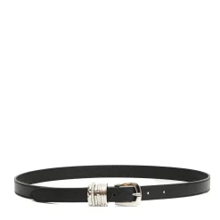 Cintura in Pelle Nera con Fibbia Argento