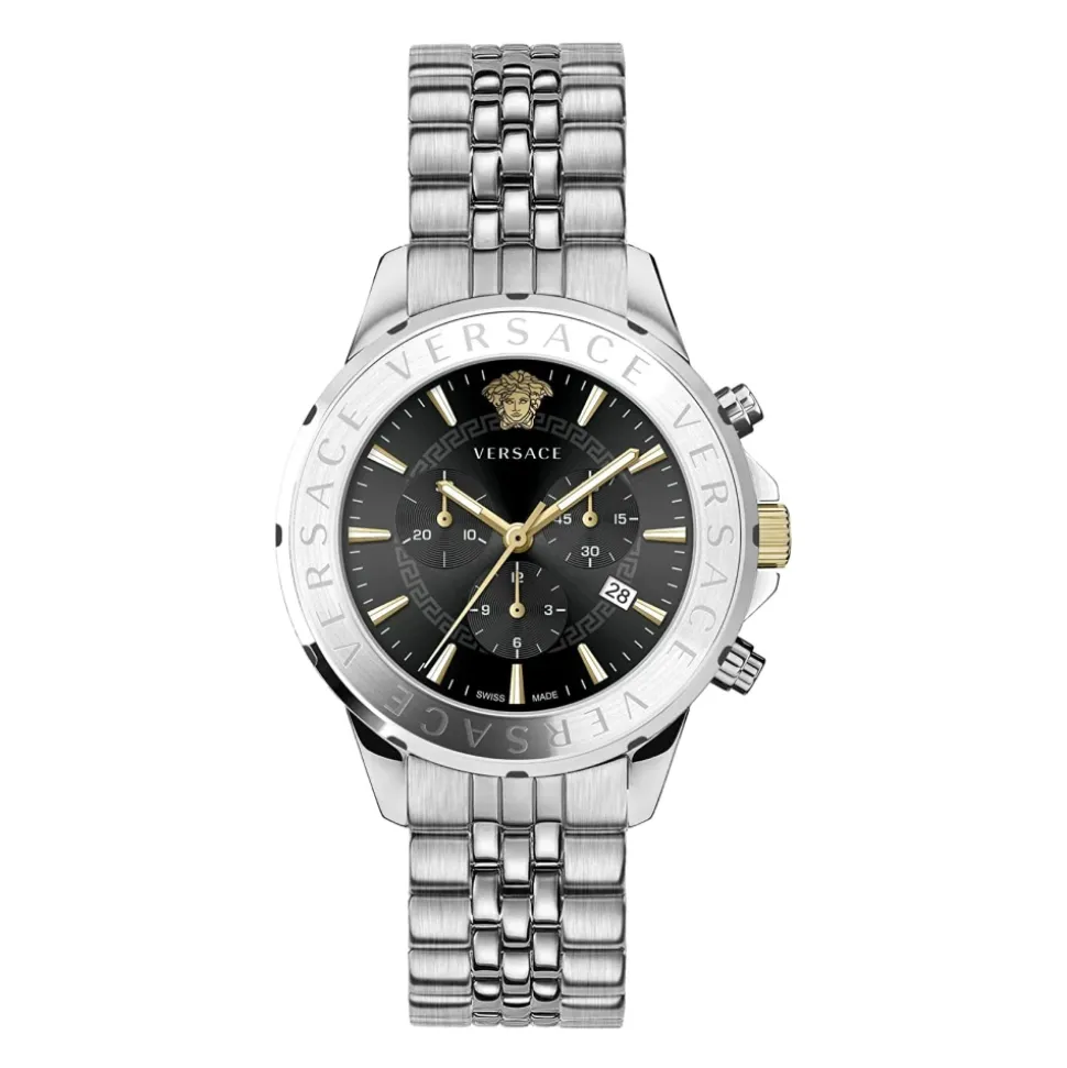 Cronografo Firma Acciaio Quadrante Nero Orologio
