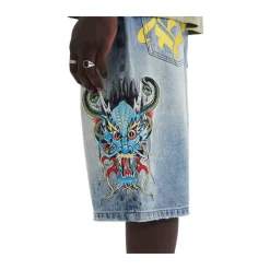 ED HARDY Pantaloncini Jorts Denim Skaters Shorts Medusa Drag Bleach