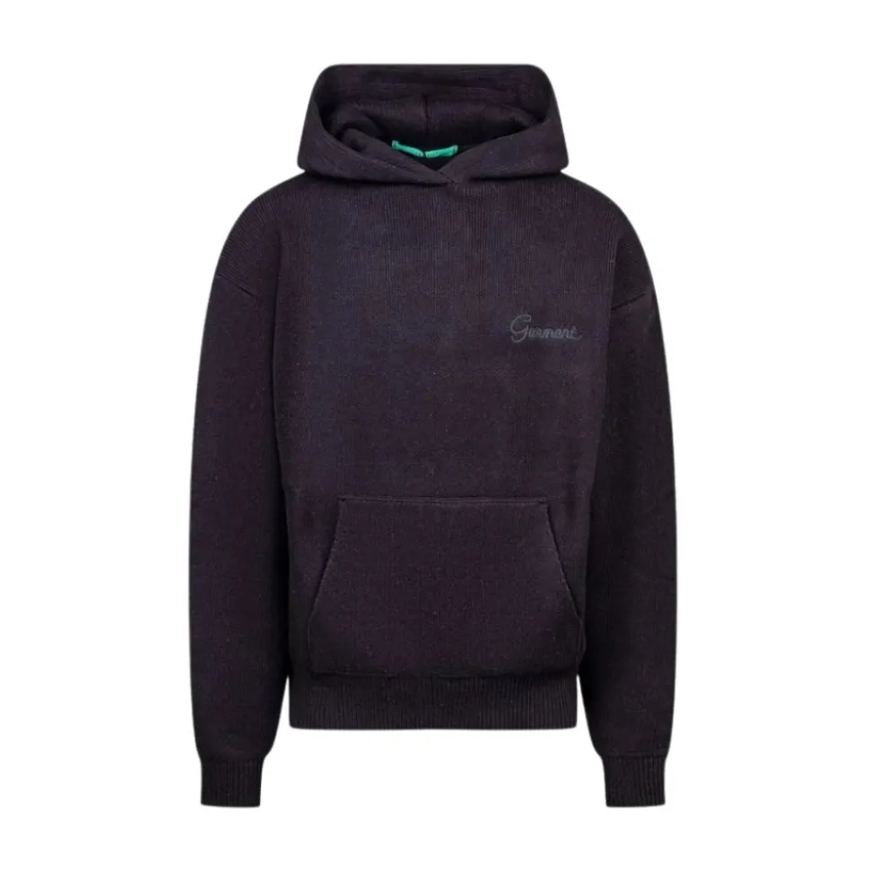 Felpa con cappuccio nera in maglia con orlo a coste