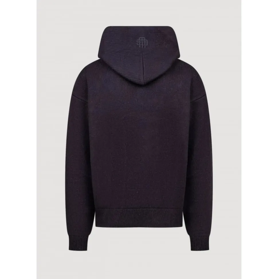Felpa con cappuccio nera in maglia con orlo a coste