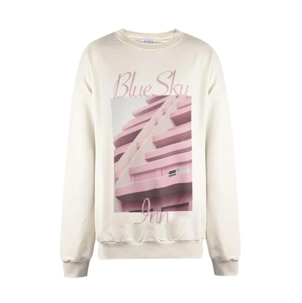 Felpa in cotone con stampa rosa