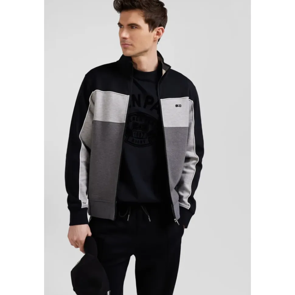 Felpa in cotone tricolore con zip