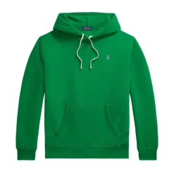 Felpa verde con cappuccio e logo ricamato