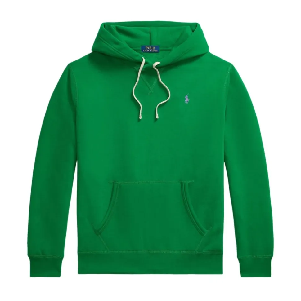 Felpa verde con cappuccio e logo ricamato