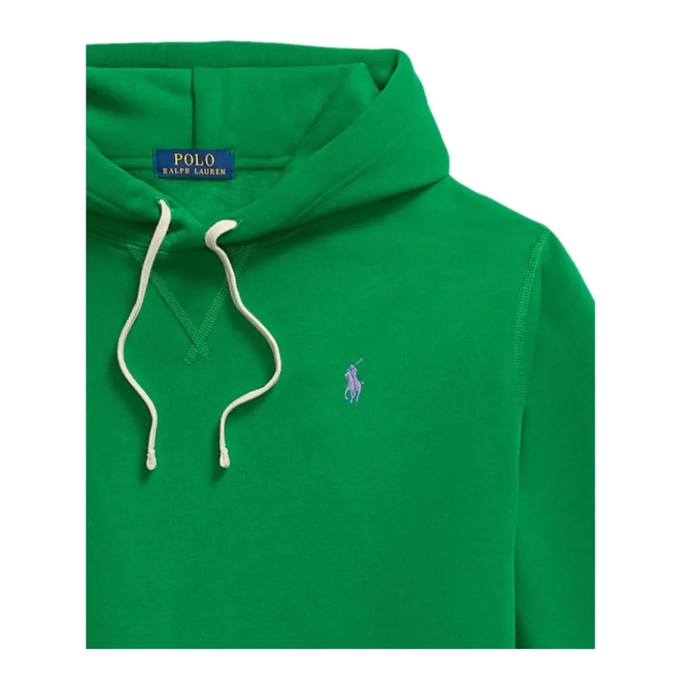 Felpa verde con cappuccio e logo ricamato