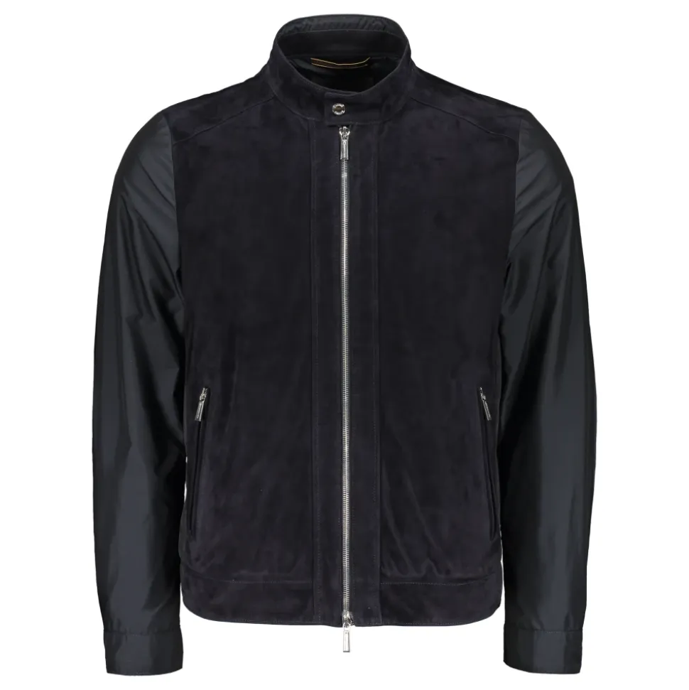 Giacca con pannello in pelle e zip intera