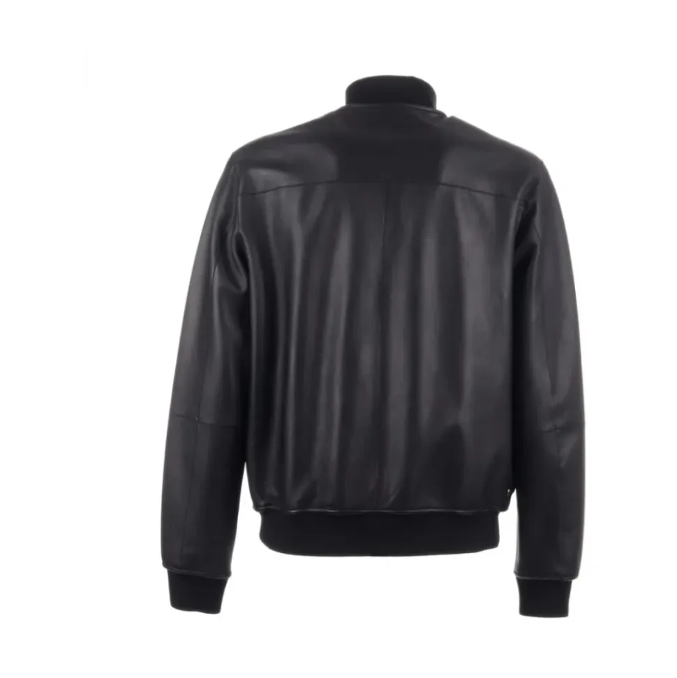 Giacca in pelle nera con chiusura lampo