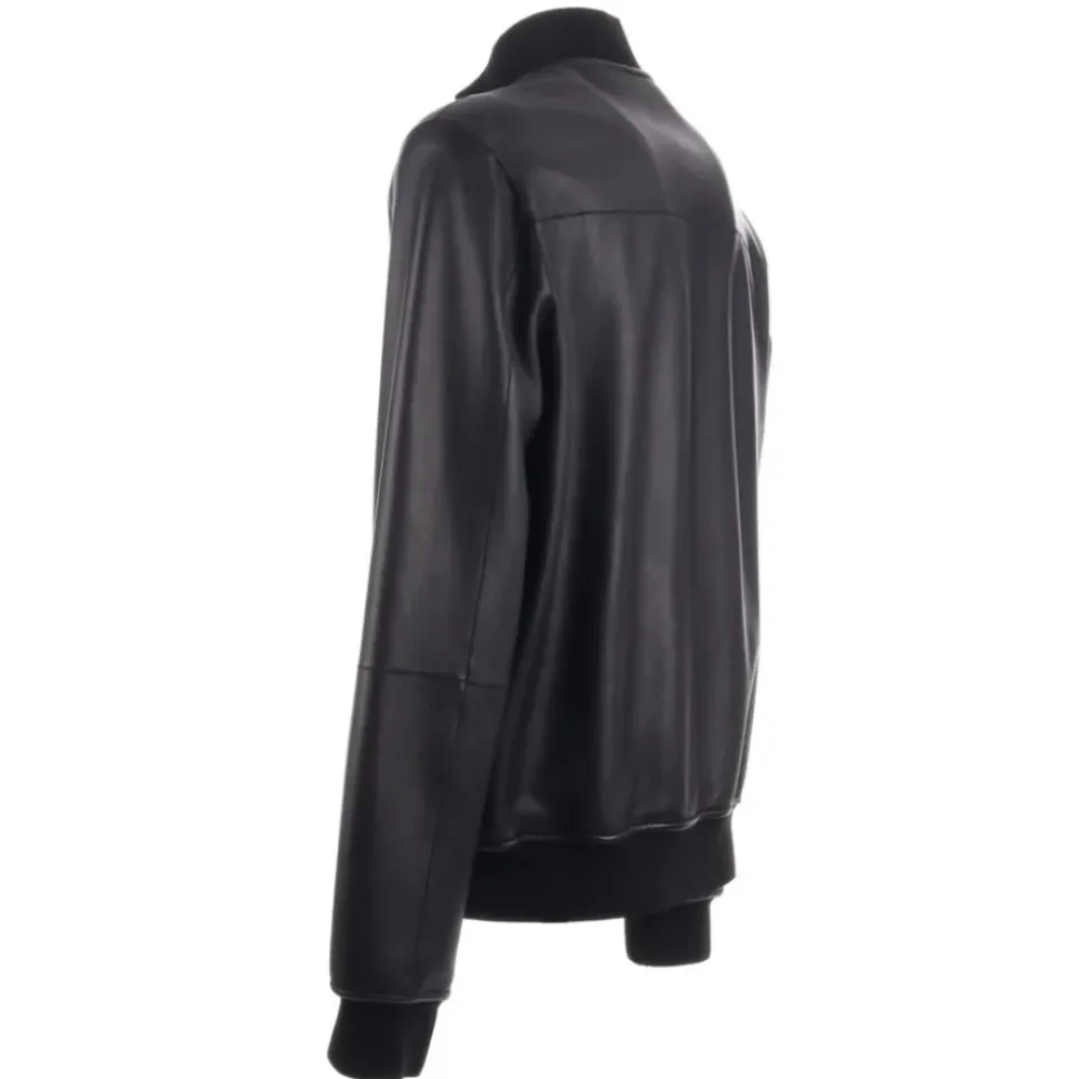 Giacca in pelle nera con chiusura lampo