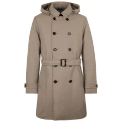 Giacca invernale beige con cintura e cappuccio