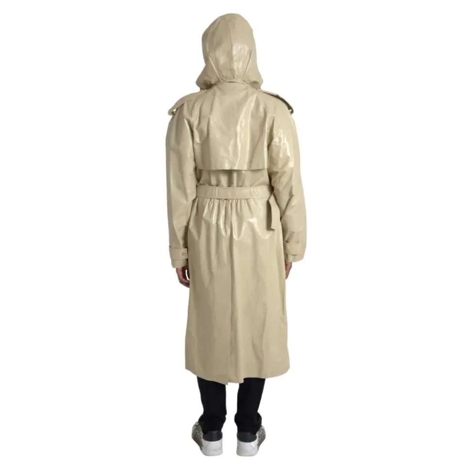 Giacca Trench Coat in Pelle Beige