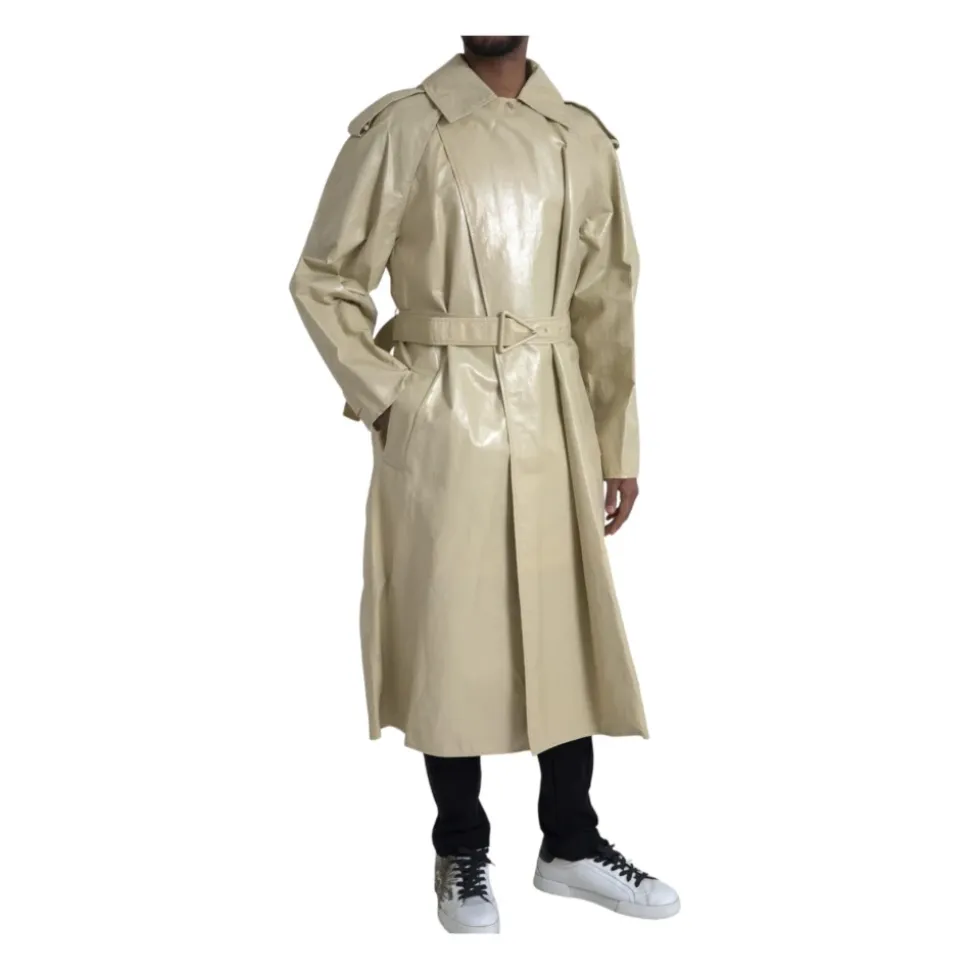 Giacca Trench Coat in Pelle Beige