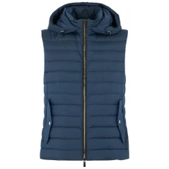 Gilet blu con zip e cappuccio elegante