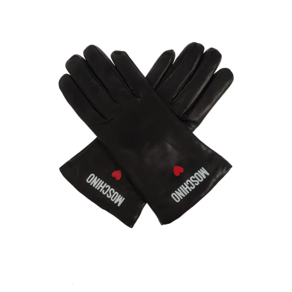 Guanti in pelle con logo stampato