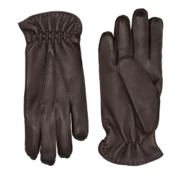 Guanti in pelle marrone con fodera in cachemire
