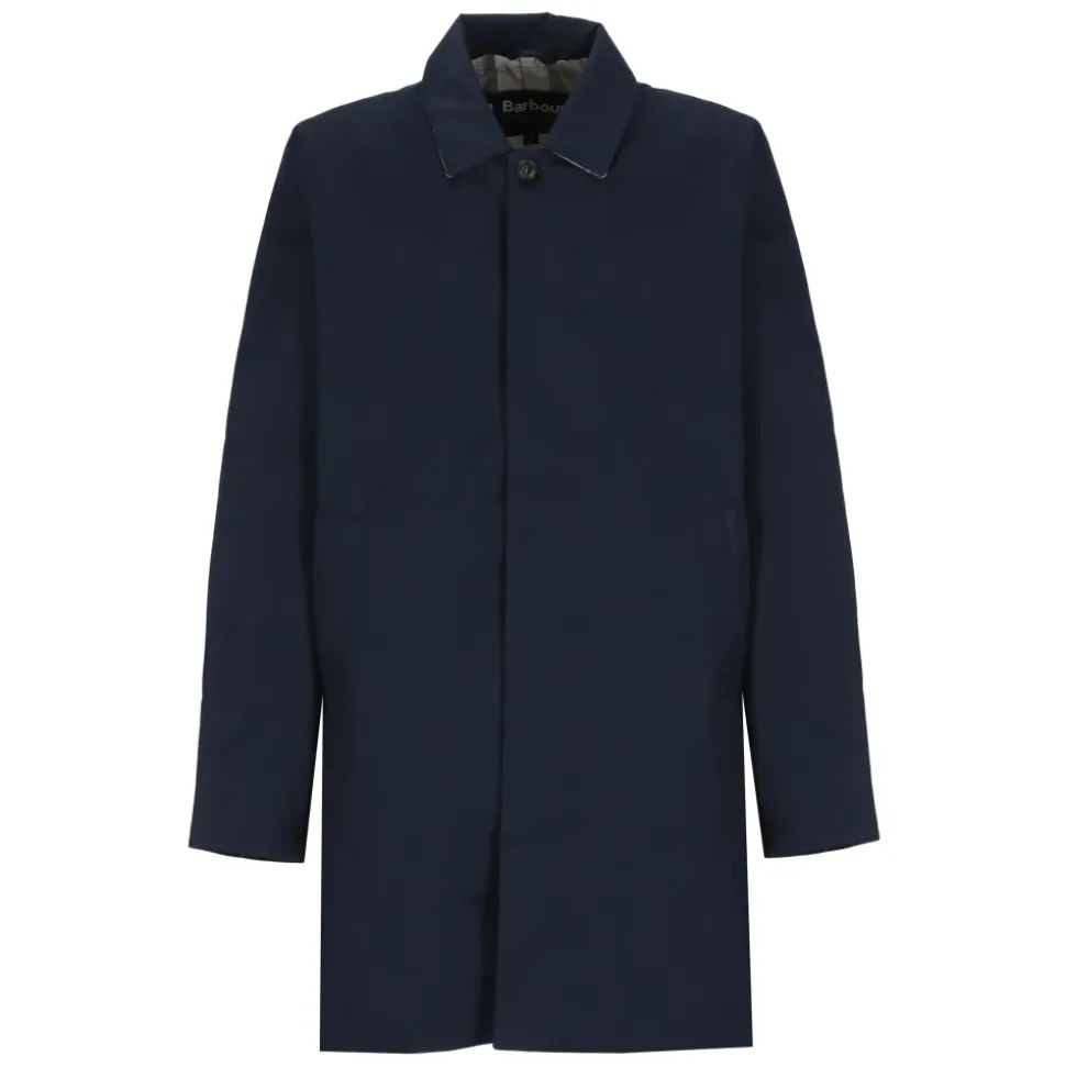 Impermeabile blu con colletto e tasche