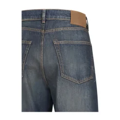Jeans in Cotone Blu con Lavaggio Consumato e Chiusura a Bottone