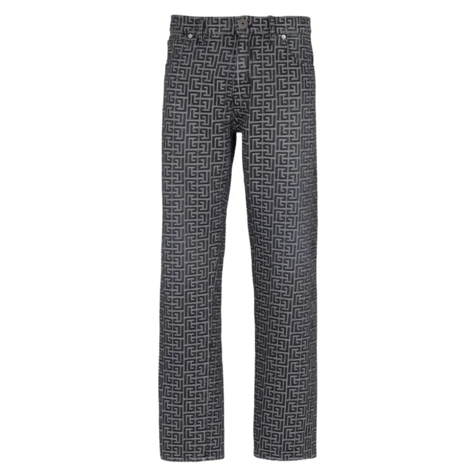 Jeans in denim jacquard con monogramma